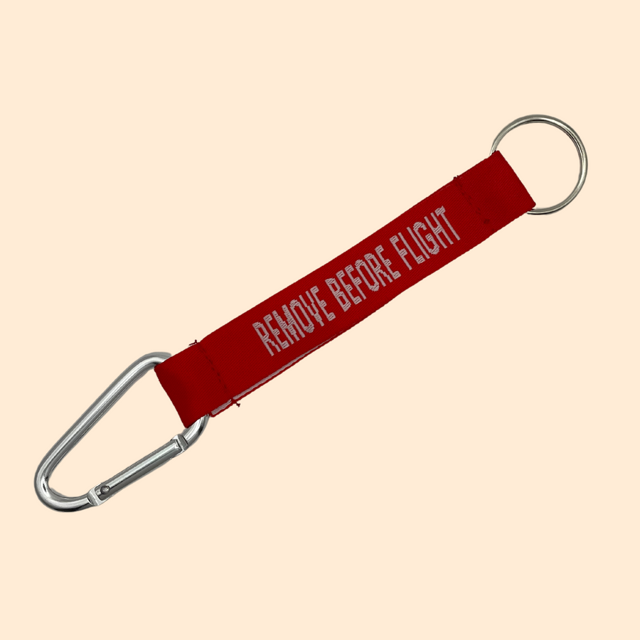 🔑 Porte-Clé "Remove Before Flight" Rouge - Mousqueton Argenté
