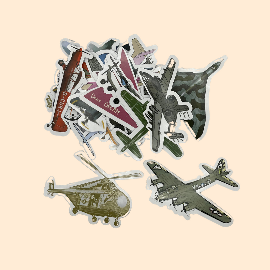 Lot de 40 autocollants avions militaires et civils