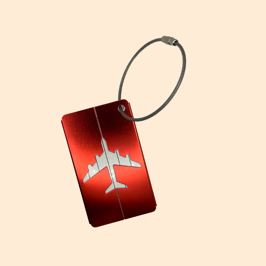 ✈️🔖 Tag bagage - Motif avion - Métallisé - Rouge