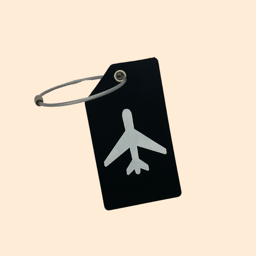 🏷️ Tag Bagage "Avion" Noir/Blanc avec Accroche Métal