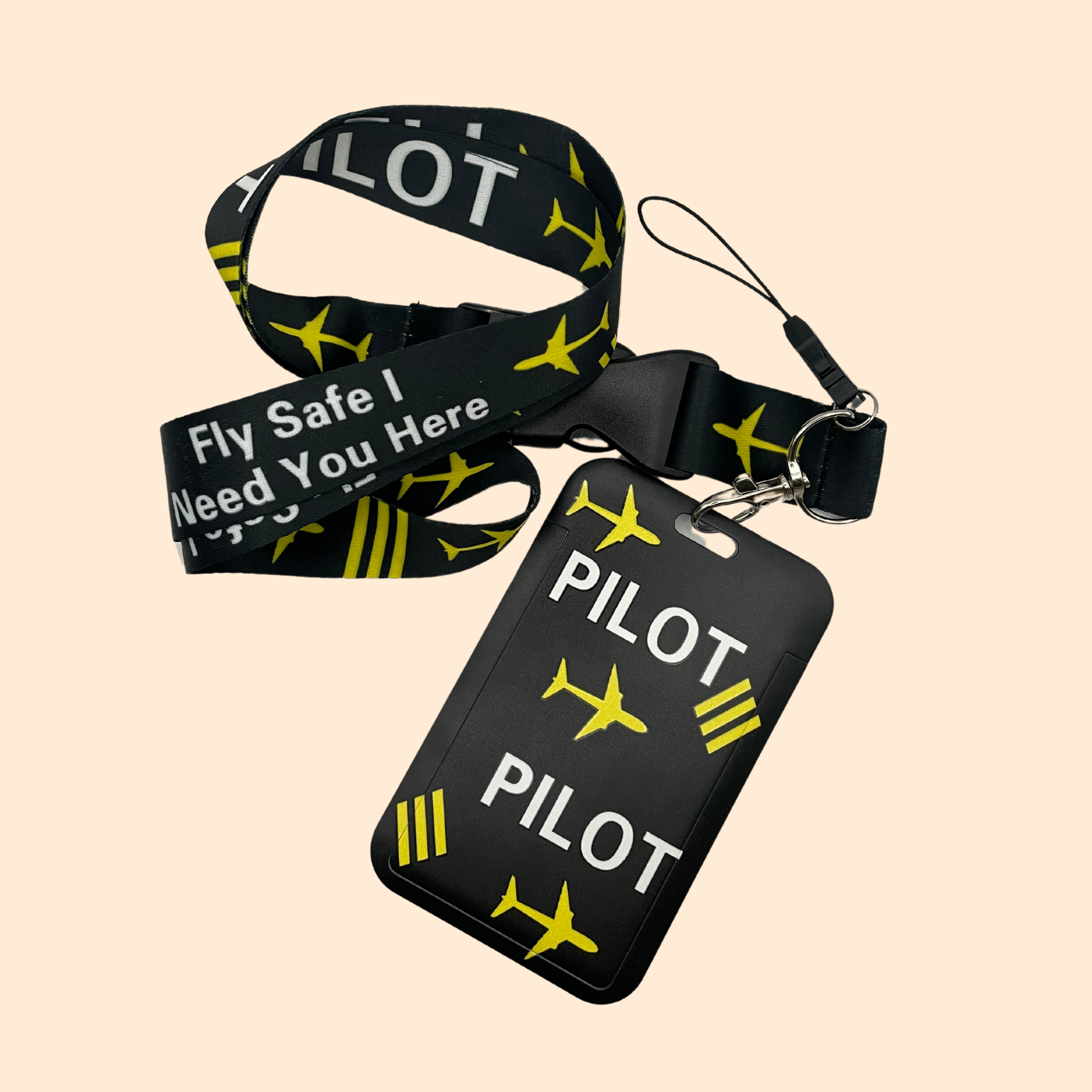 Porte badge et tour de cou "Pilot" noir et jaune