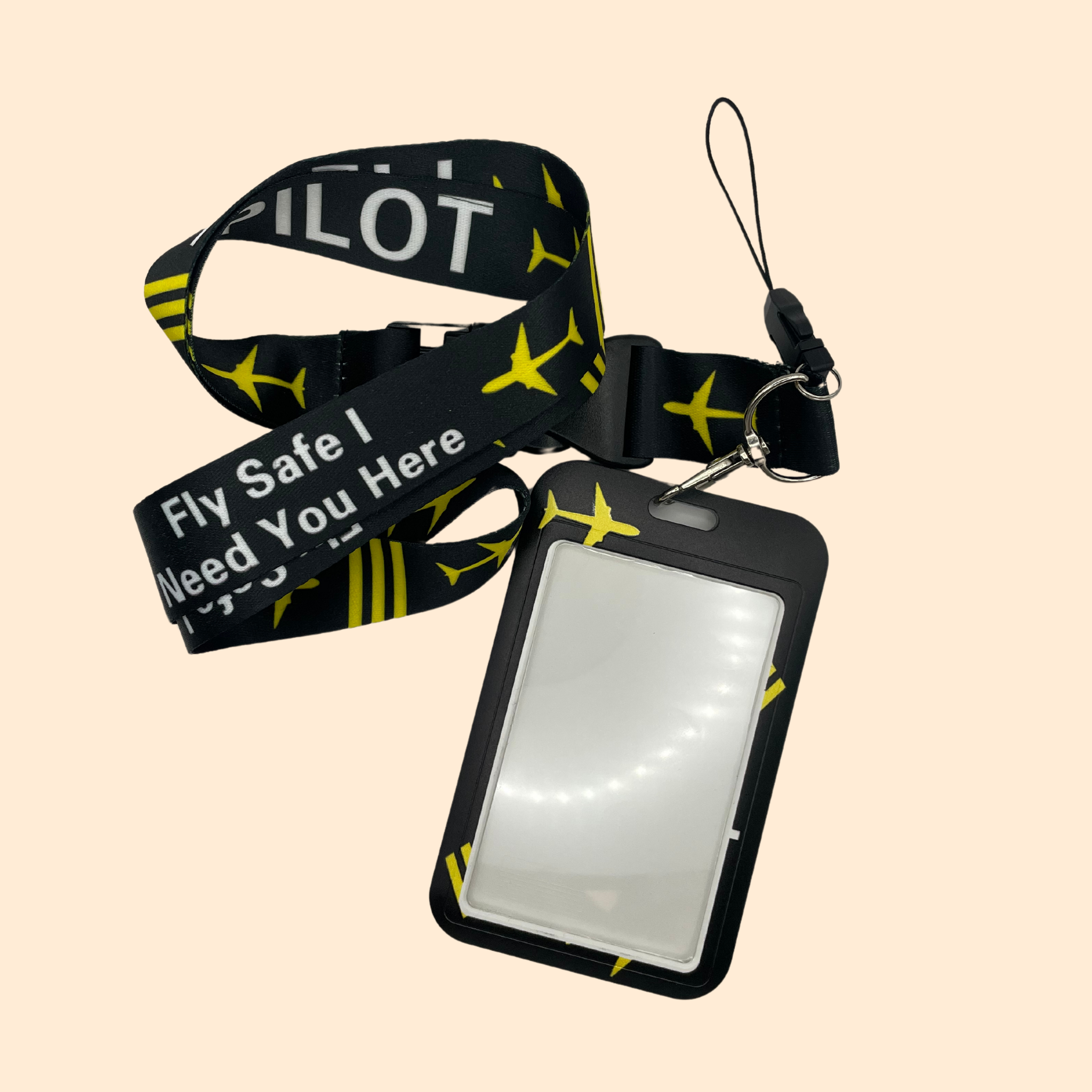 Porte badge et tour de cou "Pilot" noir et jaune